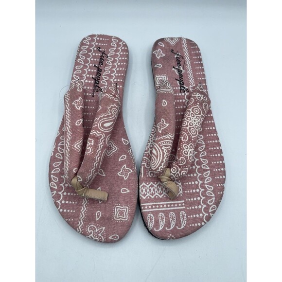 FREE PEOPLE Es Verdra Cotton Thong Sandals - Pink Paisley Pattern- EU39/US8.5 - Picture 1 of 9